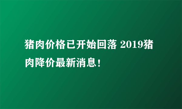 猪肉价格已开始回落 2019猪肉降价最新消息！