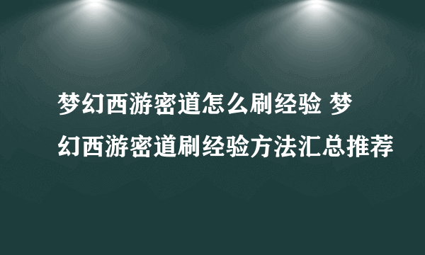 梦幻西游密道怎么刷经验 梦幻西游密道刷经验方法汇总推荐