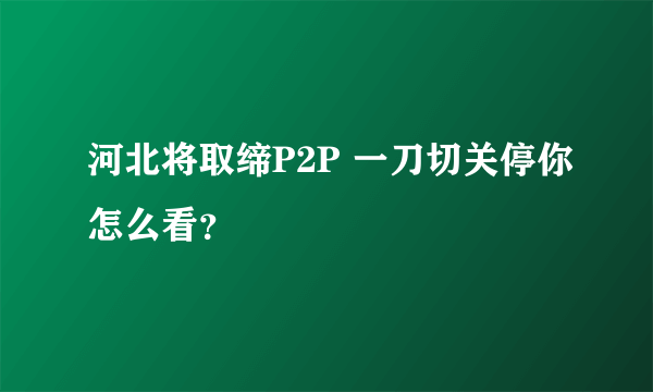 河北将取缔P2P 一刀切关停你怎么看？