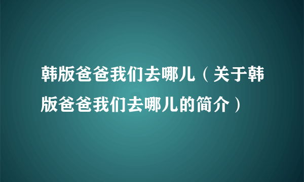 韩版爸爸我们去哪儿（关于韩版爸爸我们去哪儿的简介）