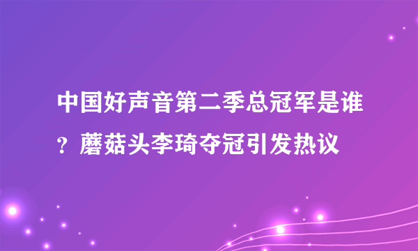 中国好声音第二季总冠军是谁？蘑菇头李琦夺冠引发热议