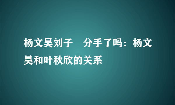 杨文昊刘子玥分手了吗：杨文昊和叶秋欣的关系