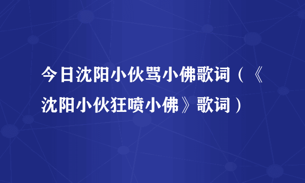 今日沈阳小伙骂小佛歌词（《沈阳小伙狂喷小佛》歌词）