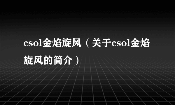 csol金焰旋风（关于csol金焰旋风的简介）