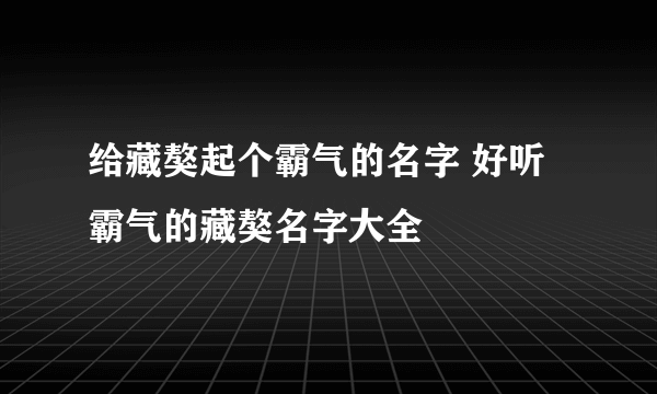 给藏獒起个霸气的名字 好听霸气的藏獒名字大全