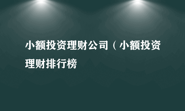 小额投资理财公司（小额投资理财排行榜