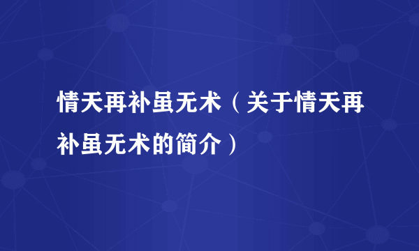 情天再补虽无术（关于情天再补虽无术的简介）