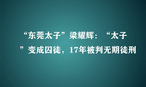 “东莞太子”梁耀辉：“太子”变成囚徒，17年被判无期徒刑