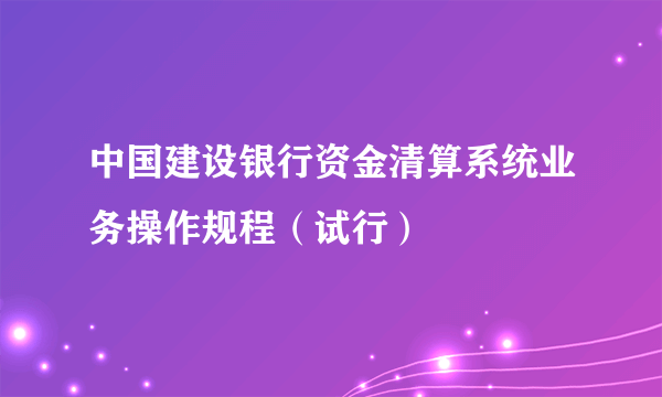 中国建设银行资金清算系统业务操作规程（试行）