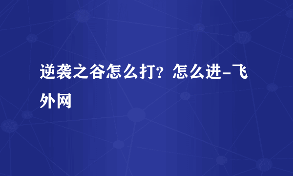 逆袭之谷怎么打？怎么进-飞外网