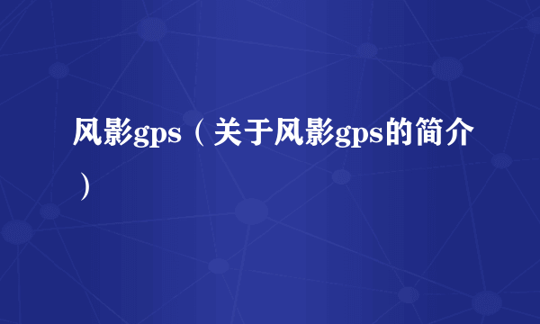 风影gps（关于风影gps的简介）