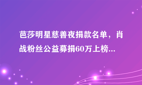 芭莎明星慈善夜捐款名单，肖战粉丝公益募捐60万上榜“爱心合作”