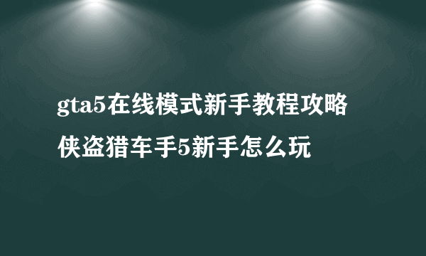 gta5在线模式新手教程攻略 侠盗猎车手5新手怎么玩