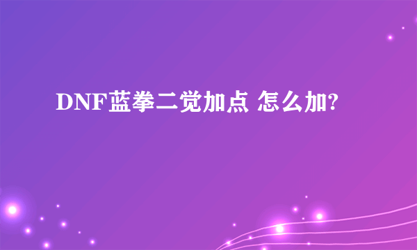 DNF蓝拳二觉加点 怎么加?