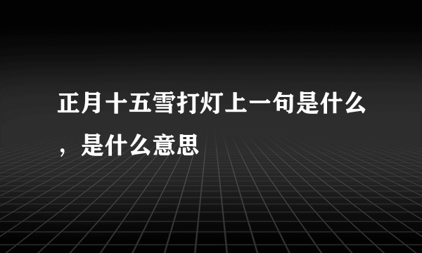 正月十五雪打灯上一句是什么，是什么意思