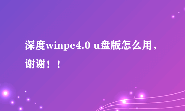 深度winpe4.0 u盘版怎么用，谢谢！！