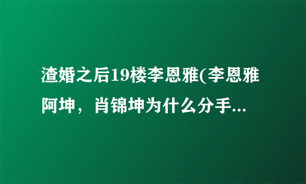 渣婚之后19楼李恩雅(李恩雅阿坤，肖锦坤为什么分手，honey)-飞外