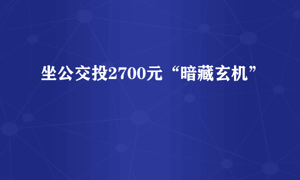 坐公交投2700元“暗藏玄机”