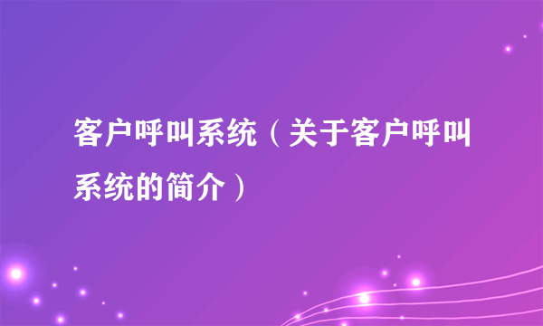 客户呼叫系统（关于客户呼叫系统的简介）