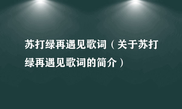 苏打绿再遇见歌词（关于苏打绿再遇见歌词的简介）