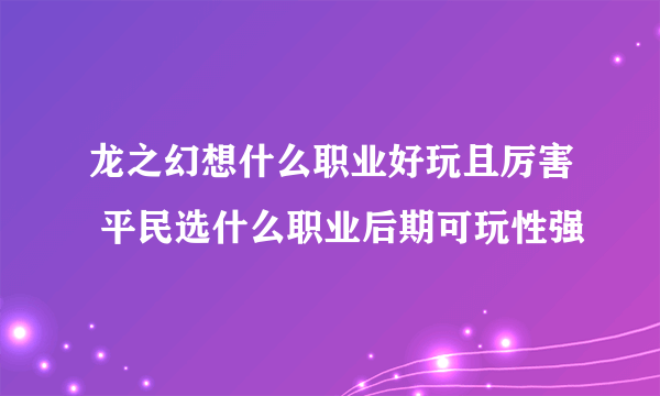 龙之幻想什么职业好玩且厉害 平民选什么职业后期可玩性强