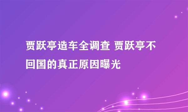 贾跃亭造车全调查 贾跃亭不回国的真正原因曝光