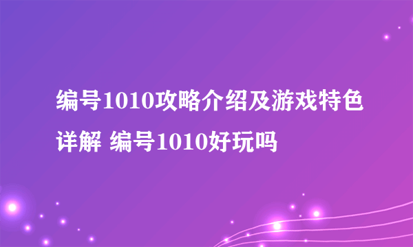 编号1010攻略介绍及游戏特色详解 编号1010好玩吗