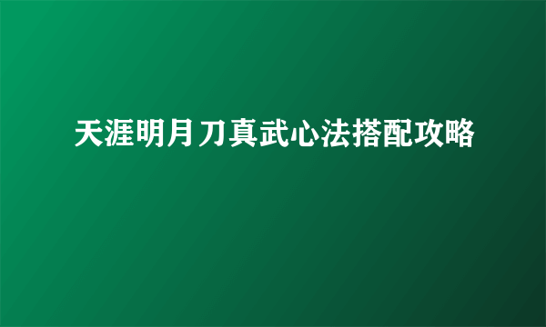 天涯明月刀真武心法搭配攻略