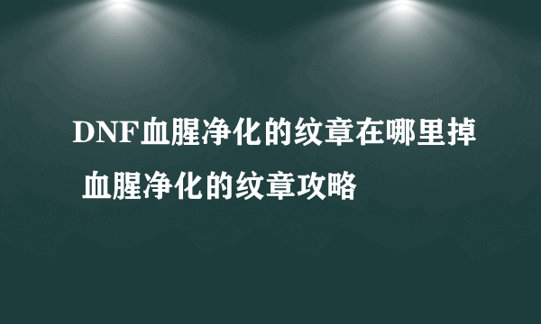 DNF血腥净化的纹章在哪里掉 血腥净化的纹章攻略