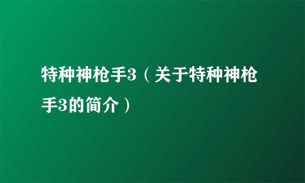 特种神枪手3（关于特种神枪手3的简介）