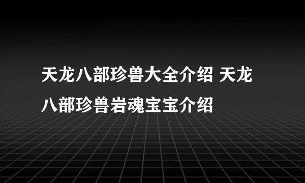 天龙八部珍兽大全介绍 天龙八部珍兽岩魂宝宝介绍